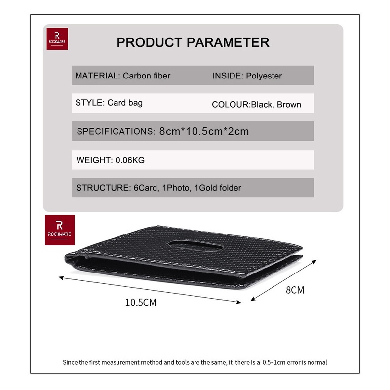 ROCKWARE Dompet Pria Bifold Carbon Fiber Wallet RFID Blocking