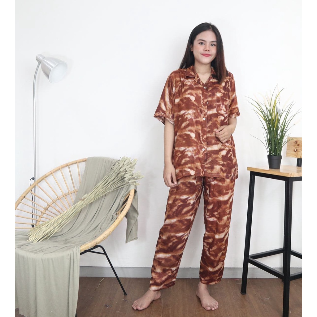 IZANY Piyama CP allsize One Set Rayon Import / Daily Set / Tie dye-TIEDYE BROWN