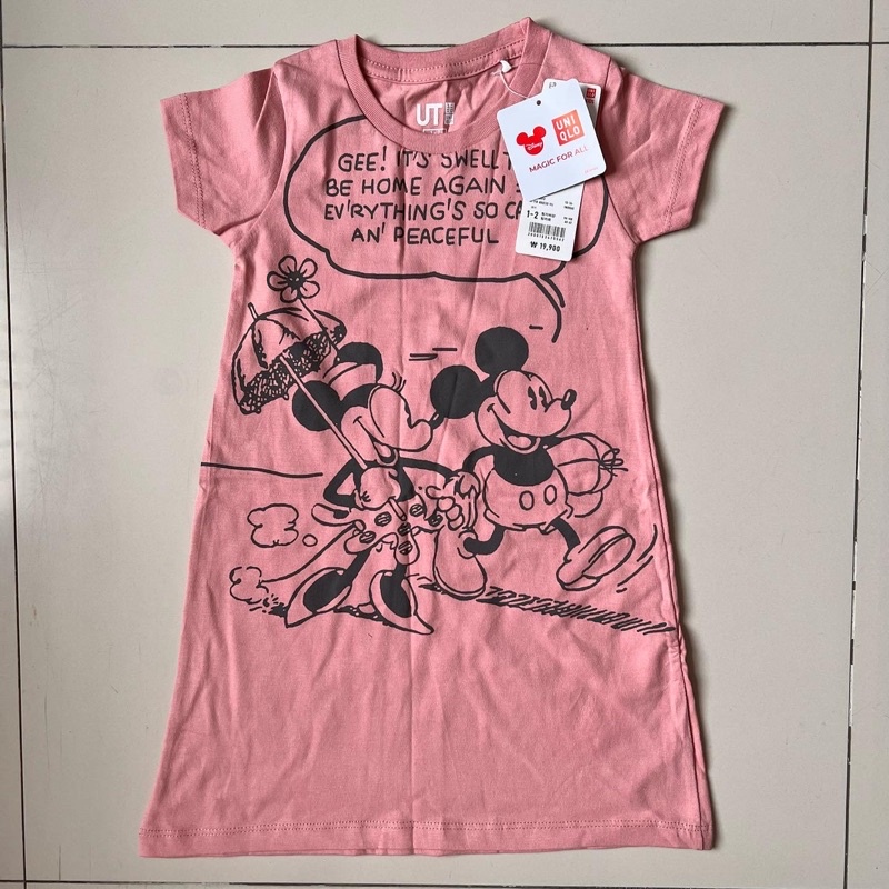 Dress Santai Anak Perempuan Uniqlo Disney Mickey Pink