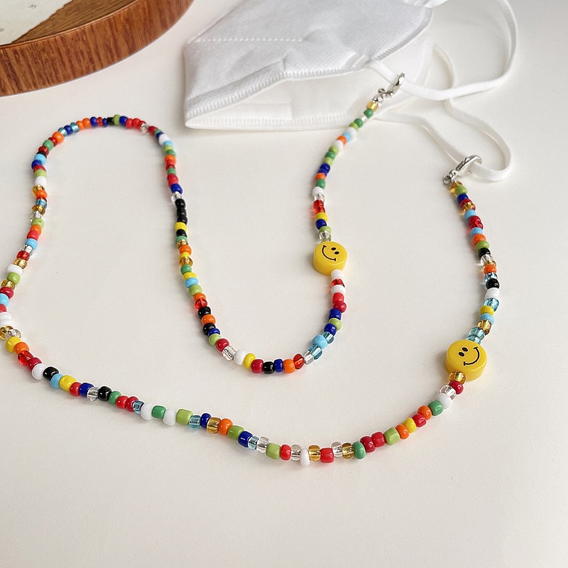 Tali Lanyard Kacamata Handmade Anti Hilang Motif Smiley Face Warna-Warni