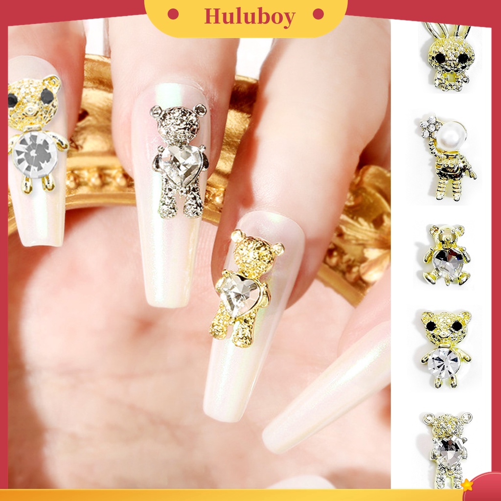 Huluboy Huluboy♡ 10pcs Hiasan Kuku Bentuk Beruang Bahan Alloy Untuk Nail Art DIY