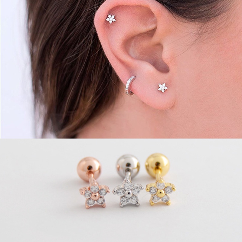 Fashion Sederhana Indah Bunga Bentuk Zirkon Tidak Ada Alergi Ear Studs Wanita Perhiasan Hadiah