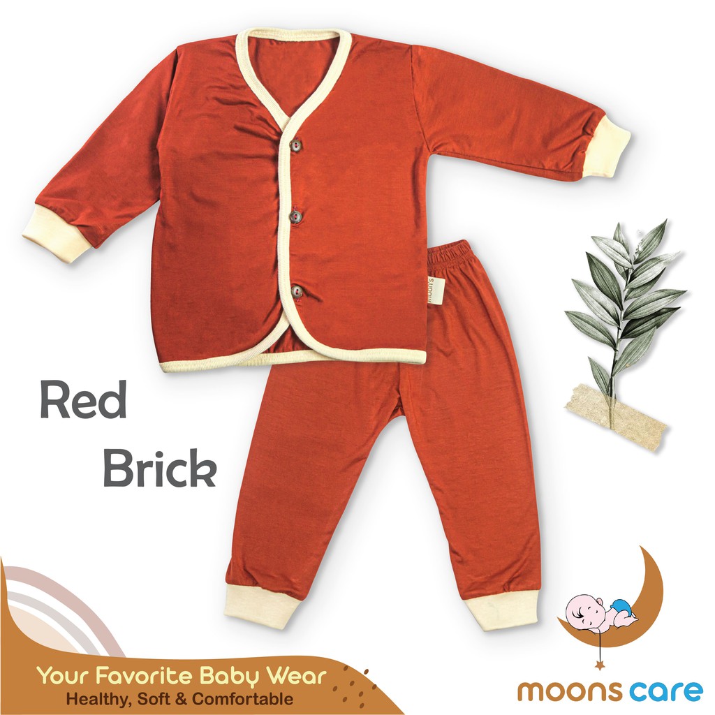 NEWBORN MOONS STELAN PANJANG POLOS KANCING STELAN BAJU BARU LAHIR BAJU BAYI BAJU PANJANG MOON'S