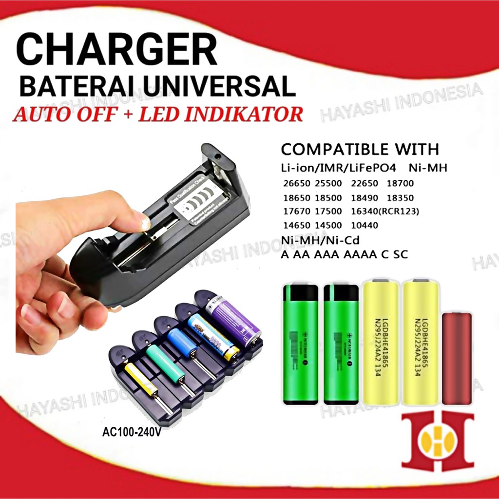 Charger Baterai Universal 18650 26650 AA Cas Batre Mainan Senter