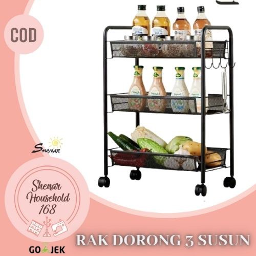 SHENAR , OLIVE RAK DAPUR LANTAI TROLI DENGAN RODA SERBAGUNA PORTABLE / RAK SUSUN PENYIMPAN BUMBU SABUN