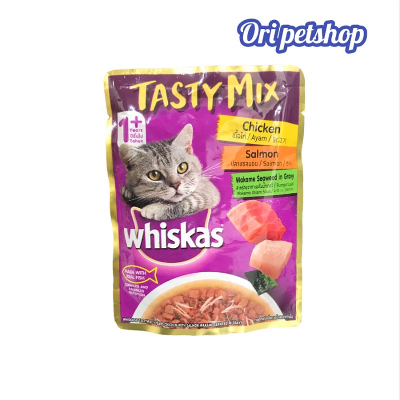 Whiskas Tasty Mix Pouch Sachet 70gr - Chicken Salmon Wekame Seaweed In Gravvy