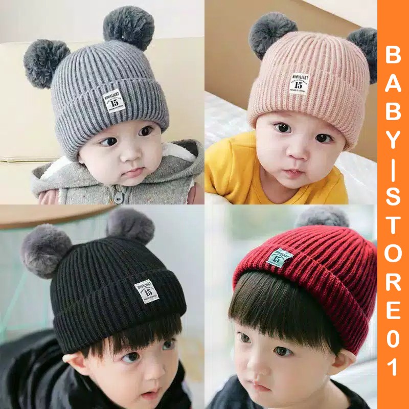 BABY STORE01- KP102 TOPI RAJUT POMPOM BULU ANAK / TOPI KUPLUK WOOL RAJUT HANGAT BAYI / ANAK UNISEX