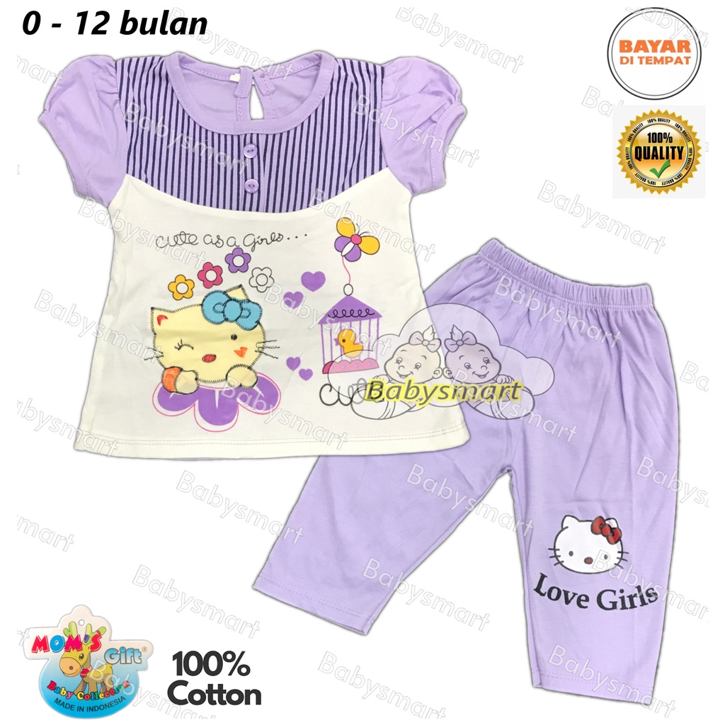 BAYIe - 3 PCS Setelan Baju Bayi/Anak Perempuan + Celana Panjang motif KITTY  MOM'S GIFT SNI usia 0 - 12 bulan / Pakaian anak Cewek