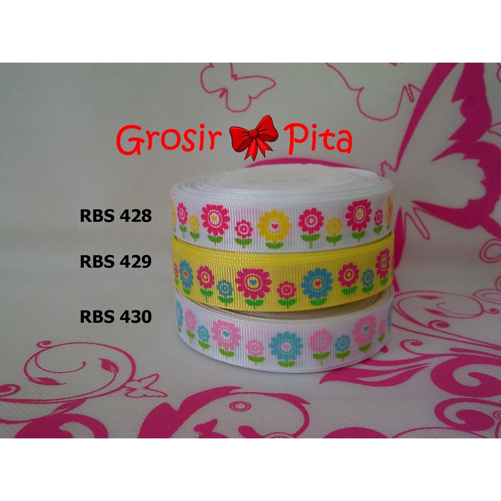 

(25 yard) Pita Grosgrain Motif Bunga RBS 428,429,430 | Toko Bahan Craft | Grosir Pita