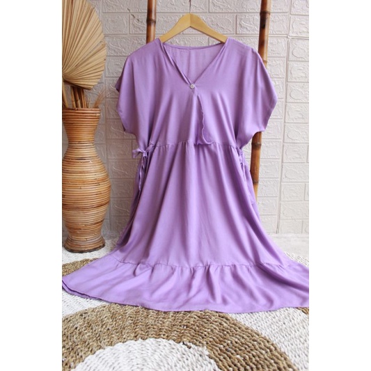 Daster Kimono Pendek || Daster Kimono Polos || Dres Kimono || Daster Rayon || Daster Rayon Busui || Daster Ruffle Busui-Lilac