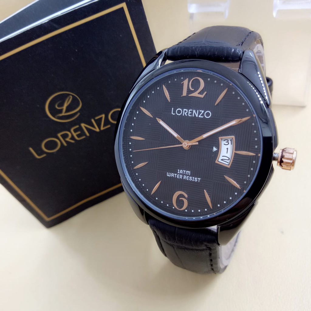 Lorenzo 1052 - Jam Tangan Pria Murah- Tali Kulit - Analog Watch - Anti Air - Original