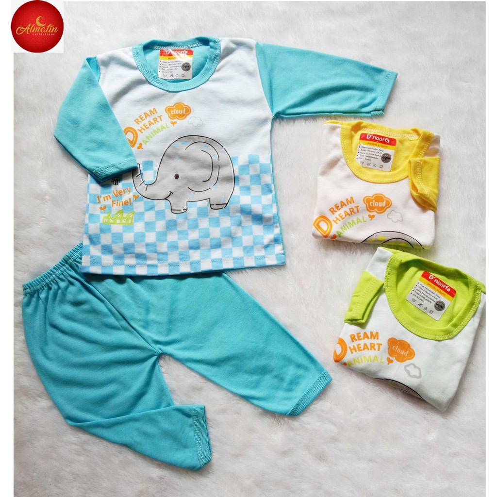 Piyama Baju Bayi Tangan Panjang - Baju Bayi Karakter Gajah - Baju Bayi D'noorfa