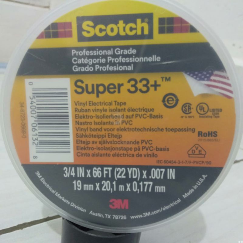 original 3M scotch super 33+ Vinyl Electrical tape- isolasi Listrik