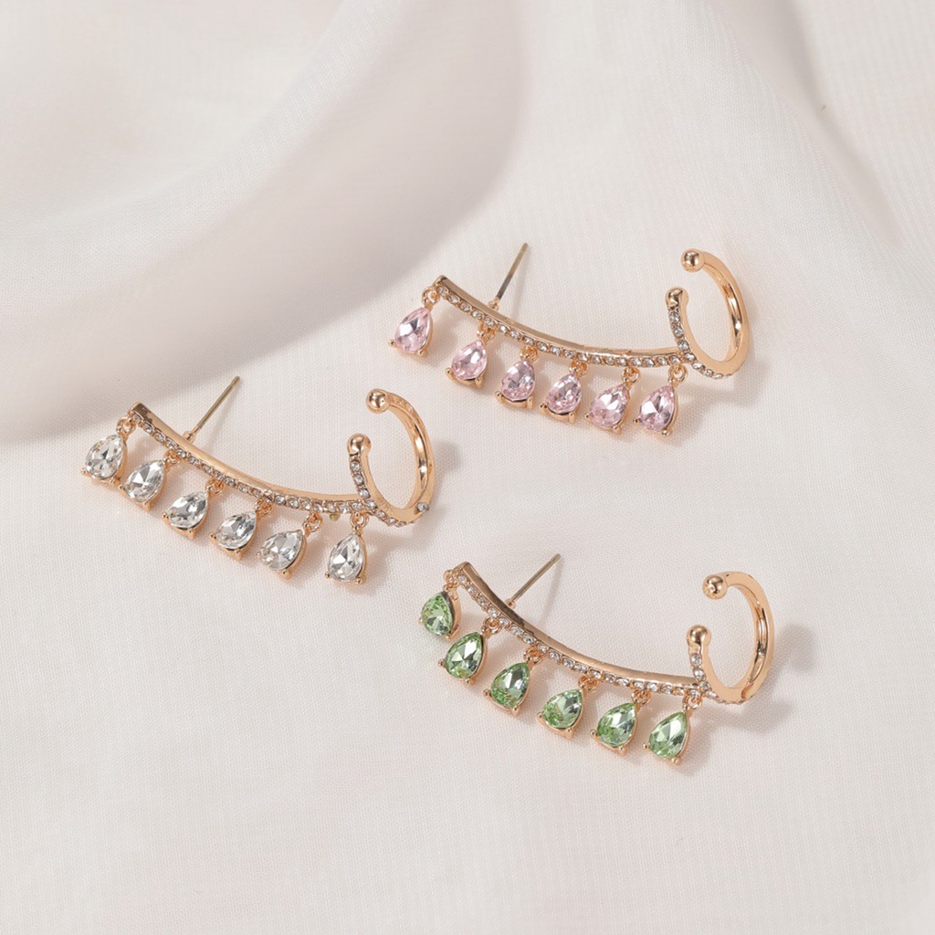 Hu Hu Hu Hu Hu Alat Bantu Pasang Kacamata♡ 1pc Anting Klip Tembaga Bentuk Tetesan Air Hias Cubic Zirconia Untuk Wanita