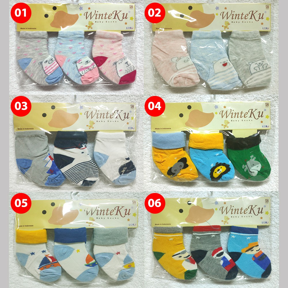 Kaos Kaki WinteKu 3pcs Baby Socks Newborn Variasi Motif