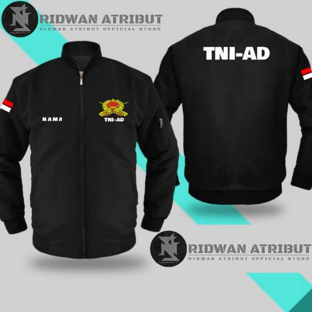 JAKET BOMBER TASLAN TNI-AD.FULL HITAM