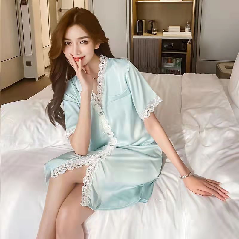 2022 baru baju tidur sutra es seksi tipis lengan pendek setengah panjang piyama  daster rayon/home dress rayon