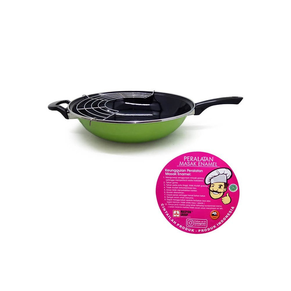 Maspion Wajan Stirfry Ceria 33cm tutup kaca - random colour - anti lengket / wajan teflon