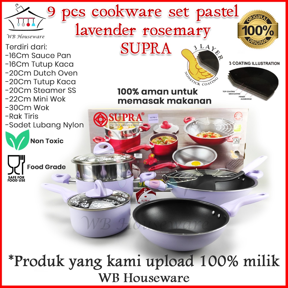 Panci set / Panci Set 9pcs Supra / Cookware set 9 piece Supra Rosemary Lavender / 100% original