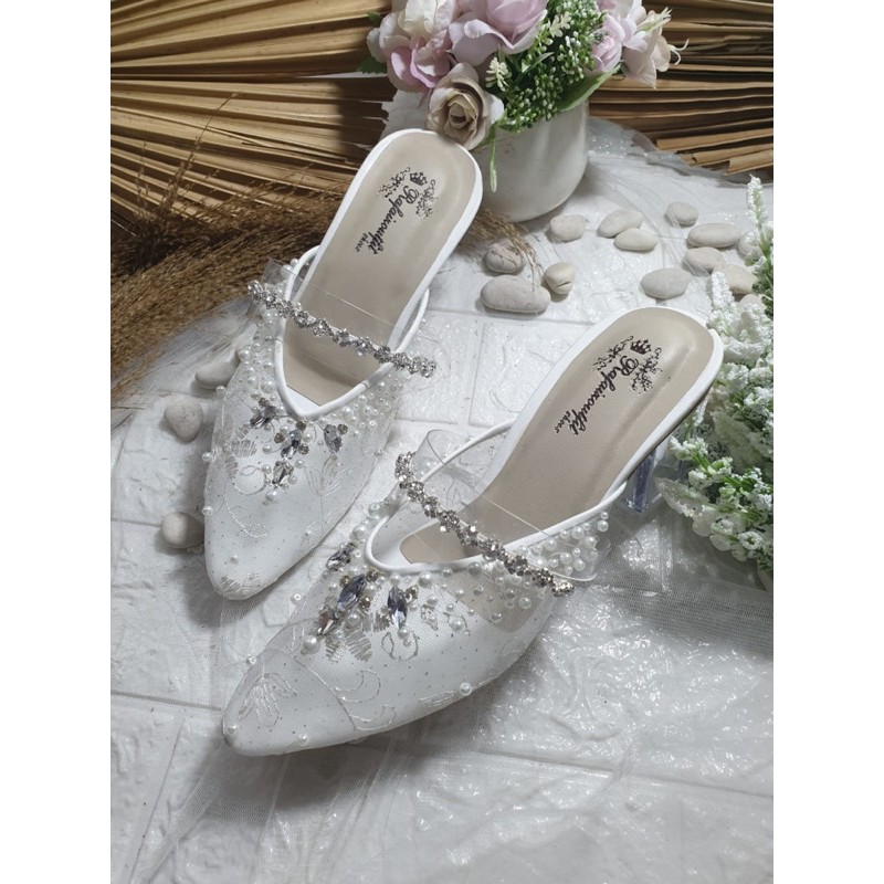 sepatu ziniia putih sepatu wanita cantik 7cm kaca