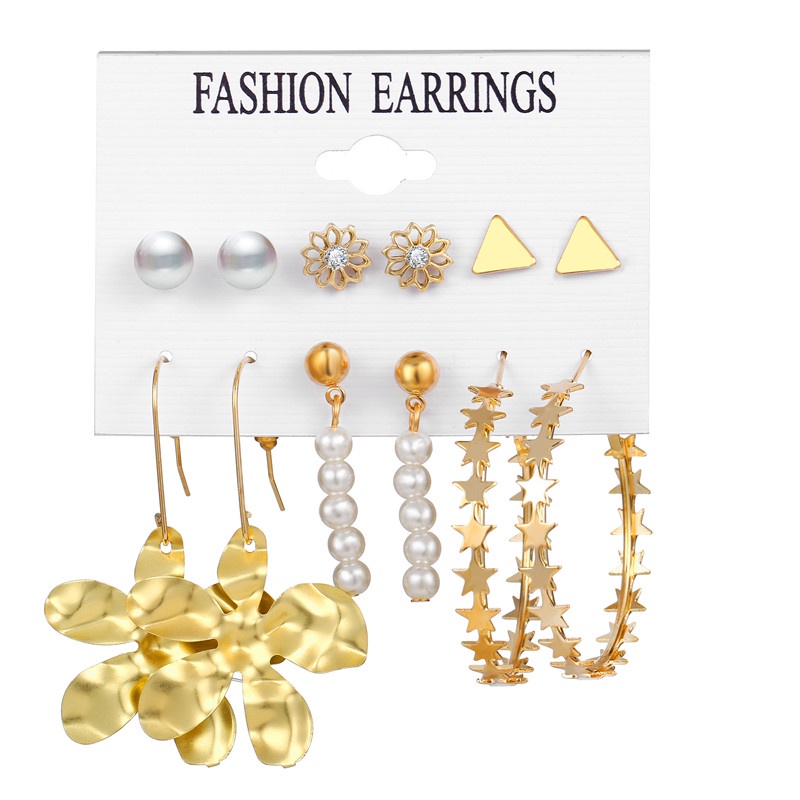 Set Anting Rumbai Desain Bunga Kupu-Kupu Geometris 17km Bahan Metal Gaya Retro Untuk Wanita-2