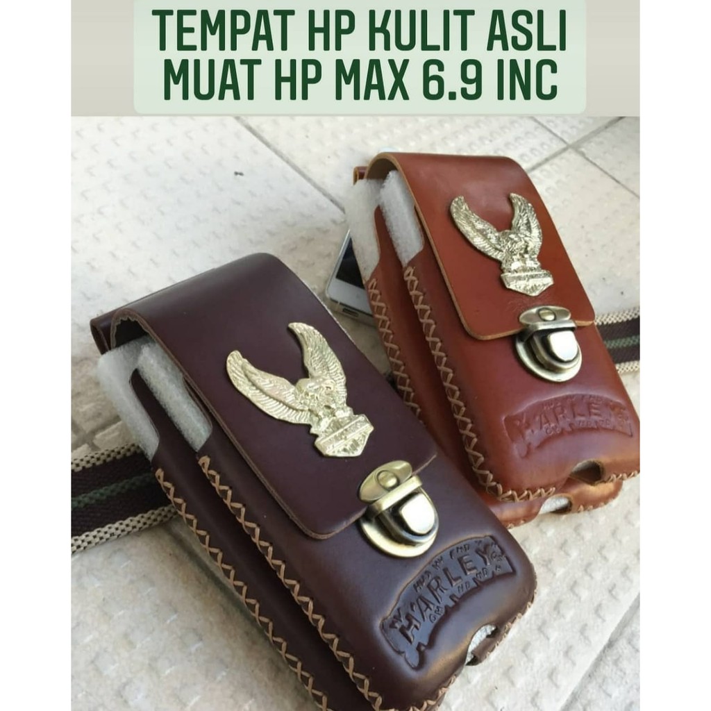 Sarung hp KULIT ASLI Harley Davidson untuk pria cowok Dompet HP Android Cantol Pinggang