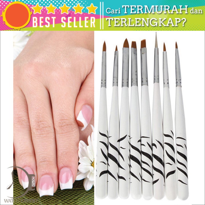 Bisa COD Alat Kecantikan Brush Kutek Kuku Zebra Nail Art 8 PCS - White