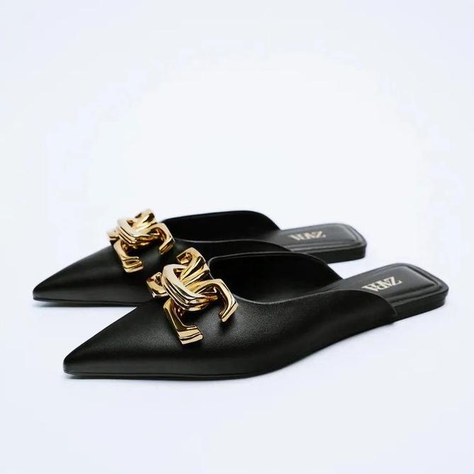 (100% ORIGINAL) Sepatu ZARA Buckled Flat Mules Termurah