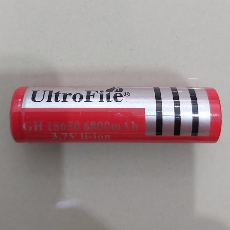 Baterai Cas 18650 3,7 Volt UltroFite 6800 Mah Senter Merah