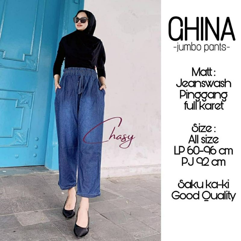 Ghina Jumbo Pants, CELANA JEANS WANITA CANTIK BAHAN JEANS WASH LP 60-110 TERMURAH MODIS OOTD TERLARIS