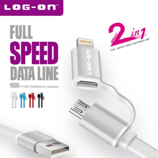 KABEL DATA &amp; CHARGER 2IN1 FOR ANDROID &amp; IPHONE LOG-ON