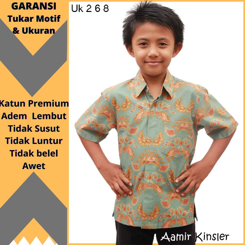 kemeja baju batik anak kecil laki laki cowok umur 2 4 8 tahun modern keren terbaru hijau