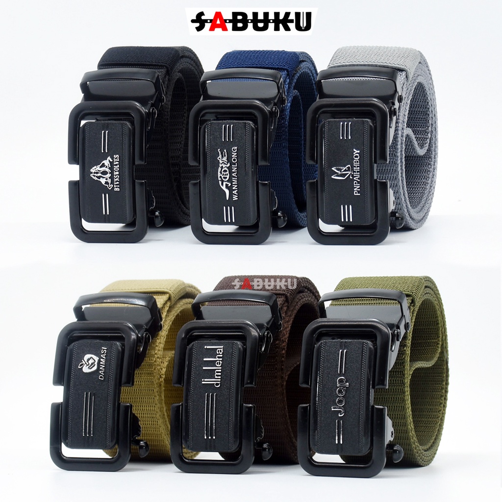 Ikat Pinggang Pria Canvas Stylish Metal Men Belt Detector Kepala Logam Besi -046