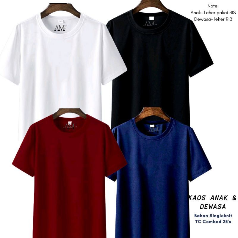 Baju Kaos Anak/remaja/dewasa COWOK 1 tahun - PRIA Dewasa ukuran S-7XL-XXXL Dewasa POLOS