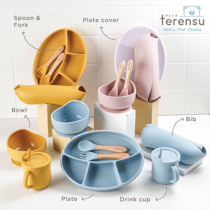 Terensu Silicone Feeding Set / Gift Set  / Hadiah / Kado /Alat Makan Bayi Anak Lucu / Hampers Bayi Piring / Gelas / Sendok / Garpu / Mangkok / BIB Silicon