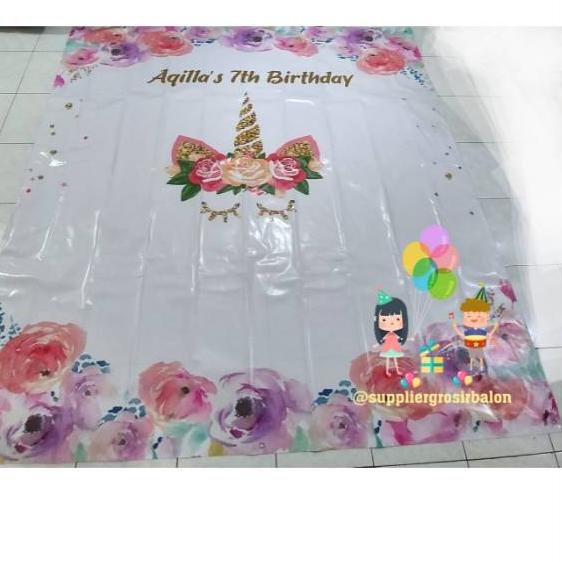 Backdrop ulang tahun/ultah anak tema unicorn