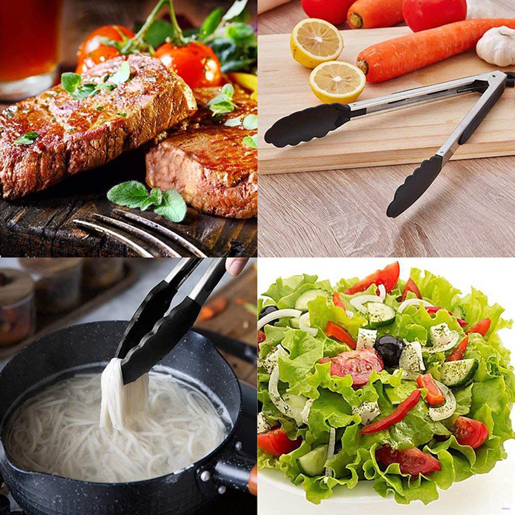 [READY STOCK] 9-Inch Long BBQ Grilling Tong Stainless Steel TPR Nylon Cooking Grilling Barbecue Non-Stick Salad Cake Serving Clip