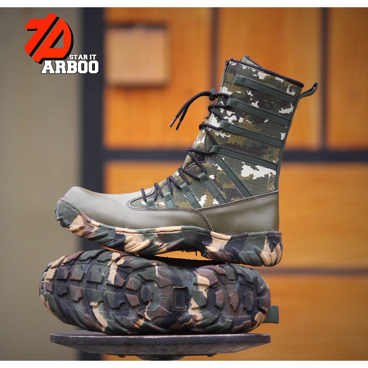 Sepatu Pdl safety TNI loreng kostrad terbaru MERK ARBOO bahan kulit combinasi cordura loreng