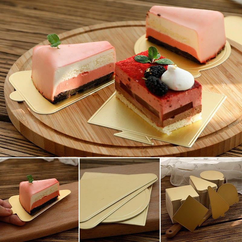 Tatakan Slice Cake isi 25pcs / Cake Board Emas Kue Potong Mini Cake / Tatakan Kue Gold