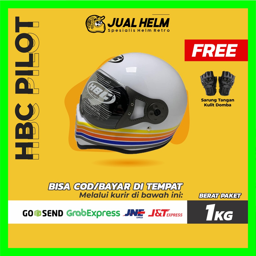 HELM CAKIL HBC PILOT VISOR STRIP WHITE ( Fullface / Retro / Klasik / Vespa )