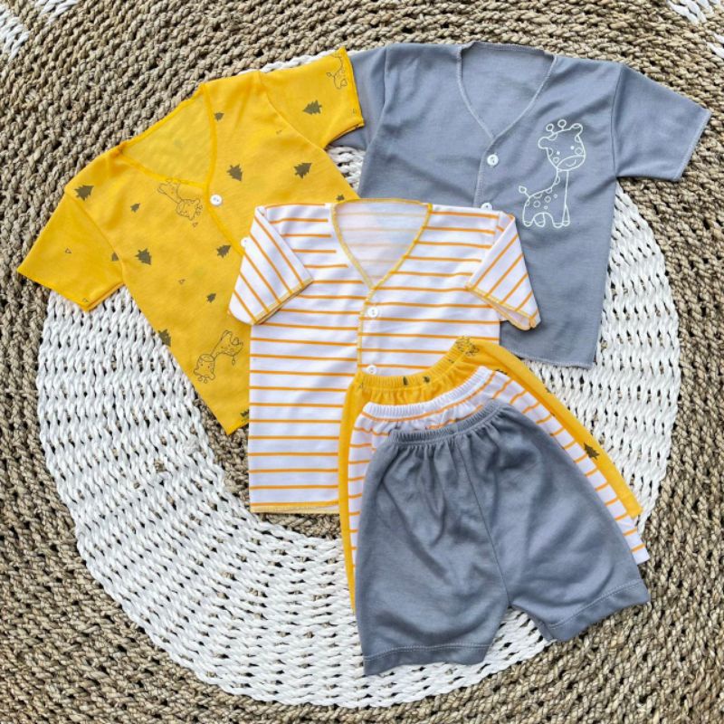 3 Setelan Baju Bayi Baru Lahir Kombinasi Lengan Pendek Motof Lucu Asyam Baby