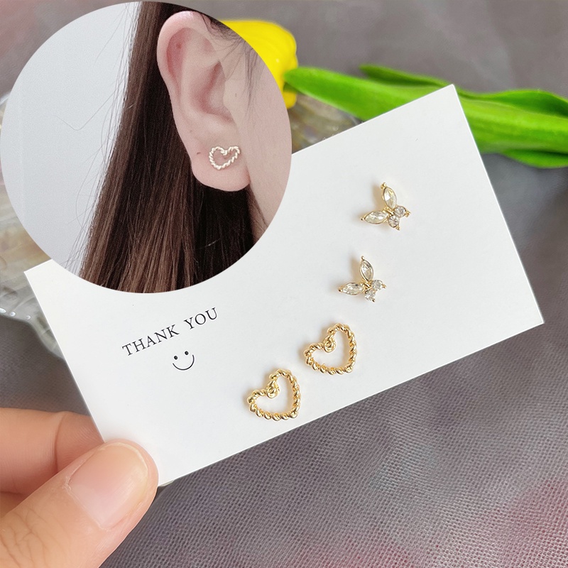 Korea Fashion Anting-Anting Sederhana Temperamen Paduan Telinga Studs Set Kupu-kupu Cinta Hati Perhiasan Untuk Wanita