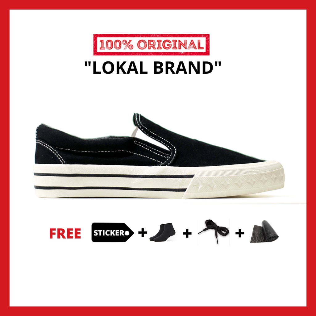 ORIGINAL - Sepatu Brand Lokal Pria Wanita Slip On Retro Black White Sneakers Lokal Casual Kasual Not Compass Slip On Retrograde