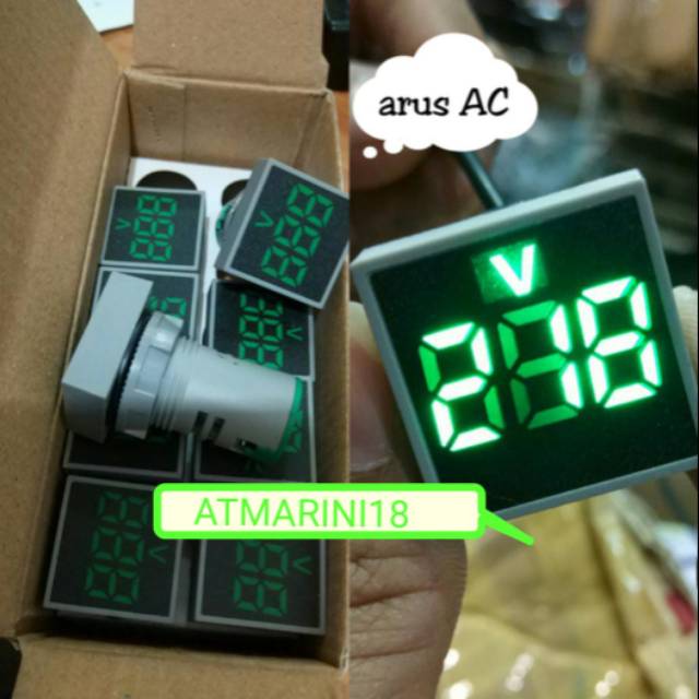 PILOT LAMP VOLTMETER KOTAK LED 220V INDICATOR LAMP VOLTMETER-HIJAU