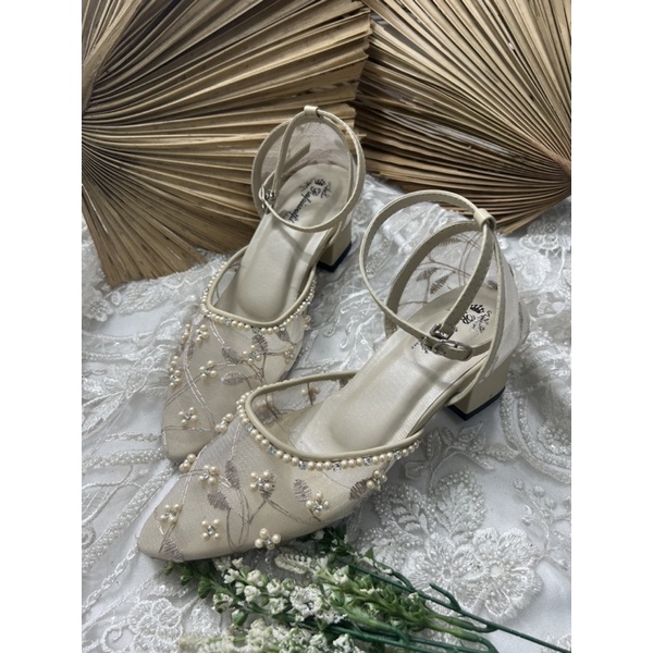 sepatu wanita wedding rafaizoutfit syanaz cream 5cm tahu