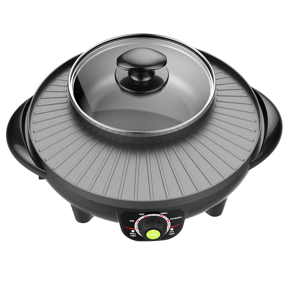 LIVEN Electric Grill with Hot Pot with Glass 1300W 120V