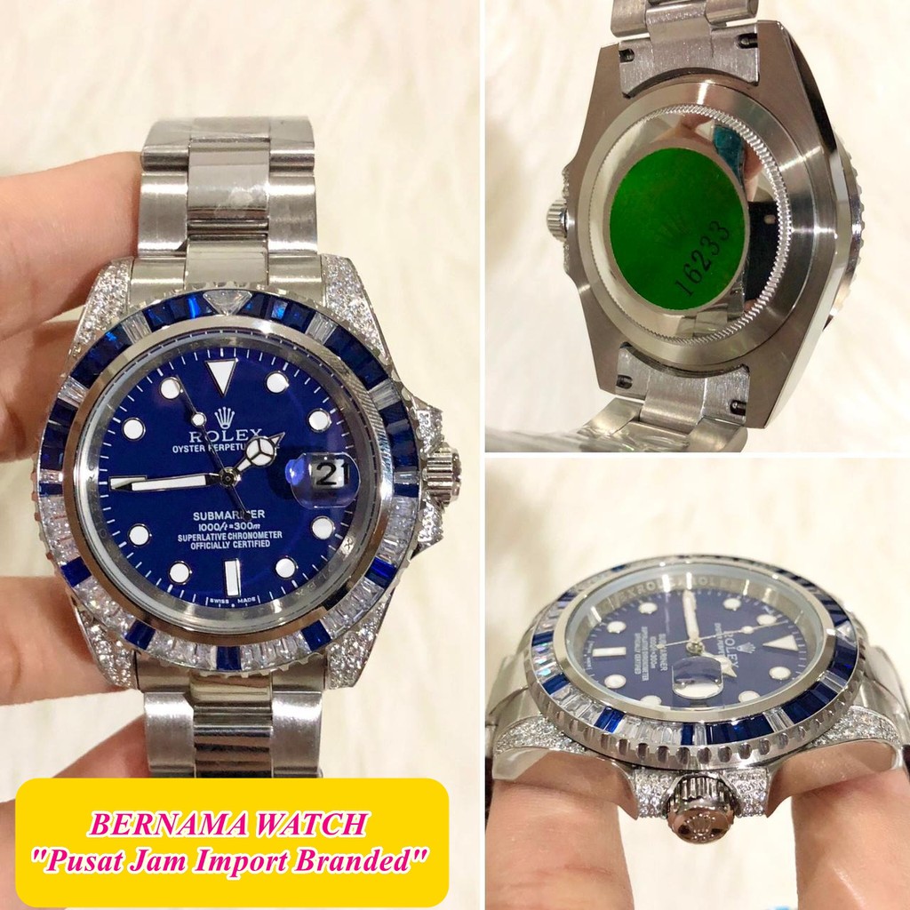Bayar Di Tempat Jam Rolex Submariner Diamond Silver Biru 42mm Crono Solid Stainless Spesial