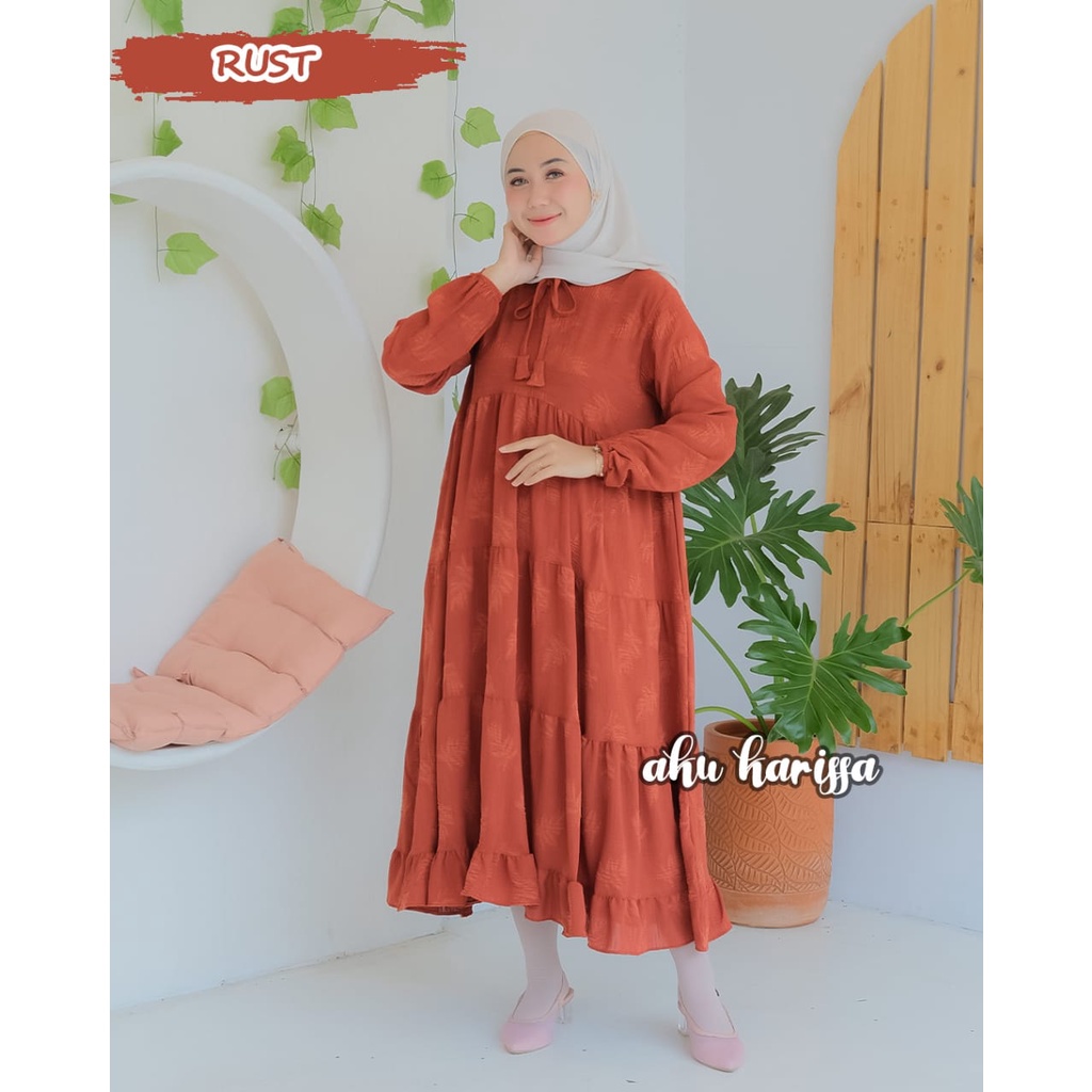 Midi dress nesya kringkel original by aku karissa cringkel pom pom terbaru baju muslim lucu modis terbaru muslimah fashion ootd kondangan hangout remaja kondangan