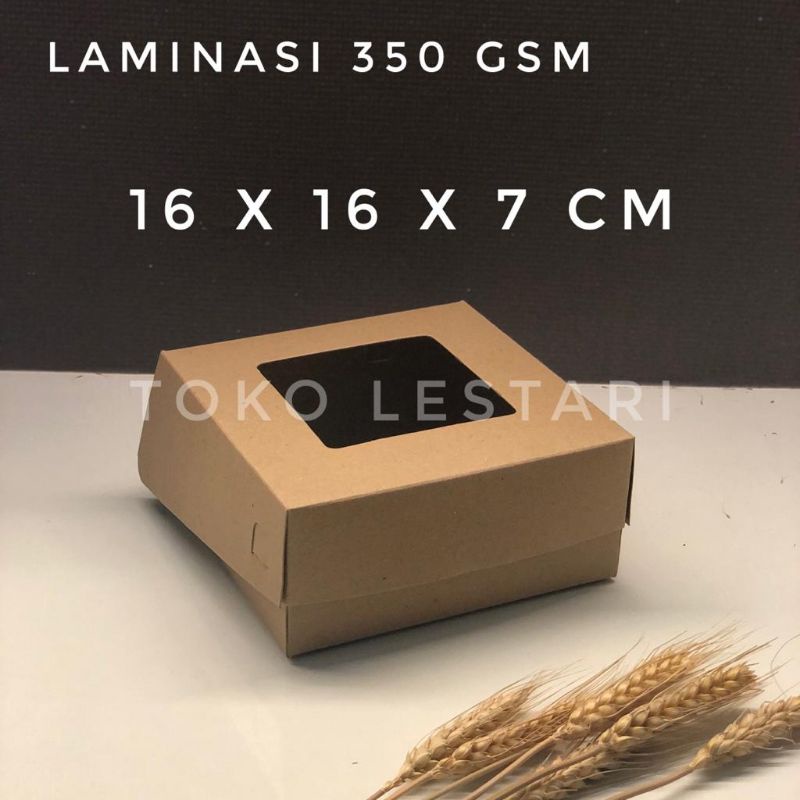 Box Kraft Coklat LAMINASI JENDELA Untuk Kotak Packing Kue Roti Snack 16 x 16 x 7 Cm