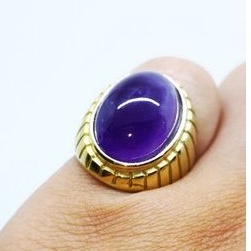 Natural Kecubung Ceylon Serat Es Plus Ring Tanam Titanium Gold Top Kristal